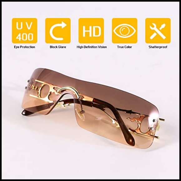 Y2K Retro Rimless Sunglasses Flame Design Metal Frame UV400 Protection Unisex main image 4